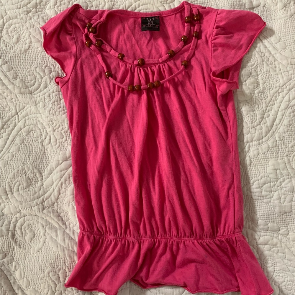 Size Small W GIRL Pink shirt with brown beads!
